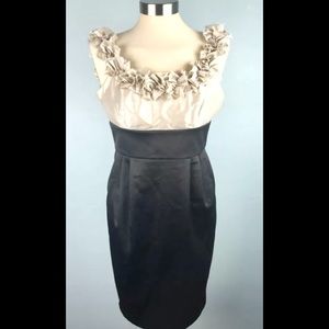☘️EUC London Times Champagne Gold & Black Cocktail Dress Size 4Petite